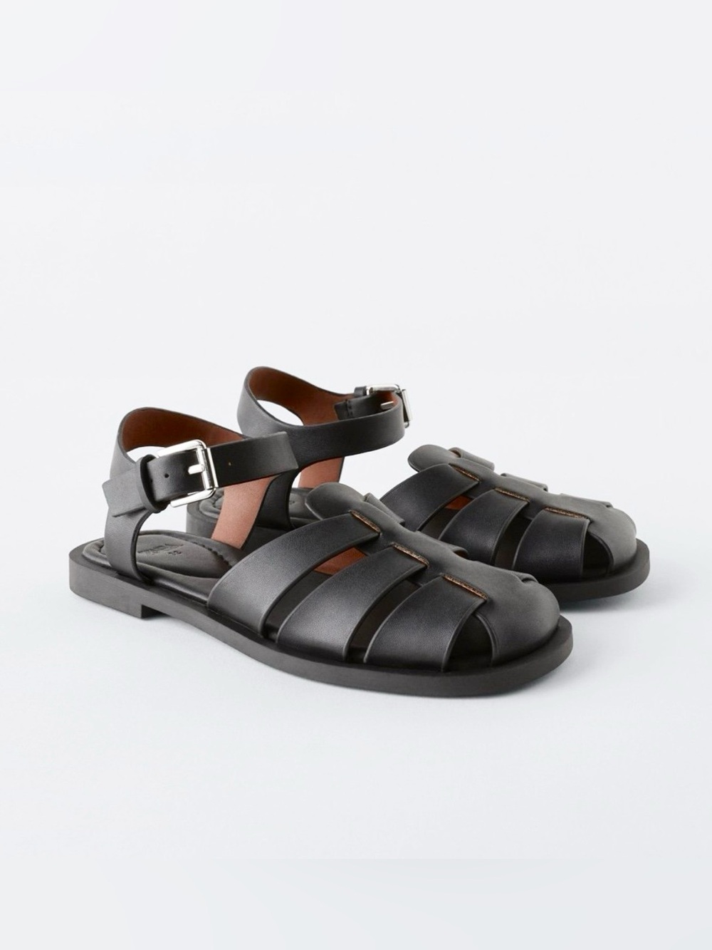 NWT Zara Classic Black Leather Fisherman Sandals